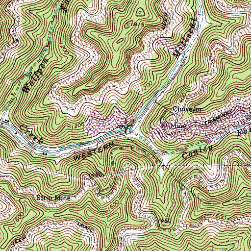 Topographic Map of Millseat Branch, WV