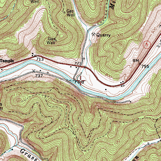 Topographic Map of Millseat Run, WV