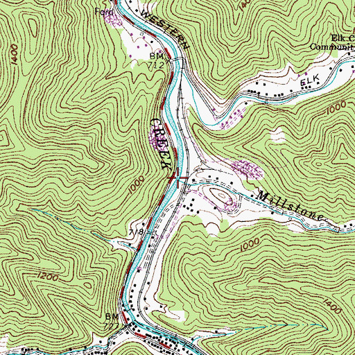 Topographic Map of Millstone Branch, WV