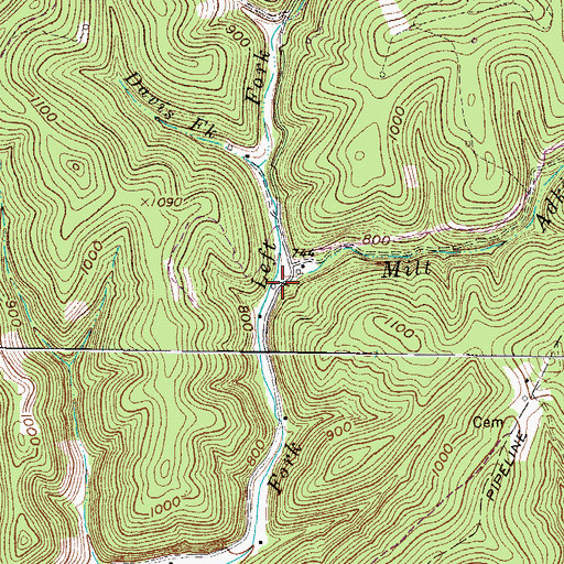 Topographic Map of Milt Adkins Fork, WV