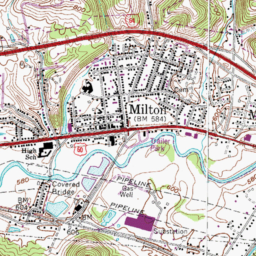 Topographic Map of Milton, WV