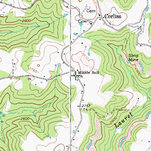 Topographic Map of Minnie Belle Baptist Church, WV