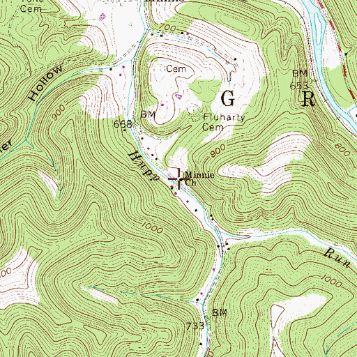 Topographic Map of Minnie Church, WV