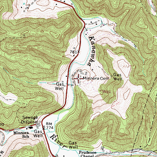 Topographic Map of Minnora Cemetery, WV