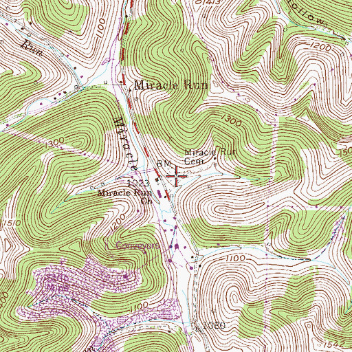 Topographic Map of Miracle Run Cemetery, WV