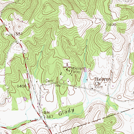 Topographic Map of Mission Farm, WV