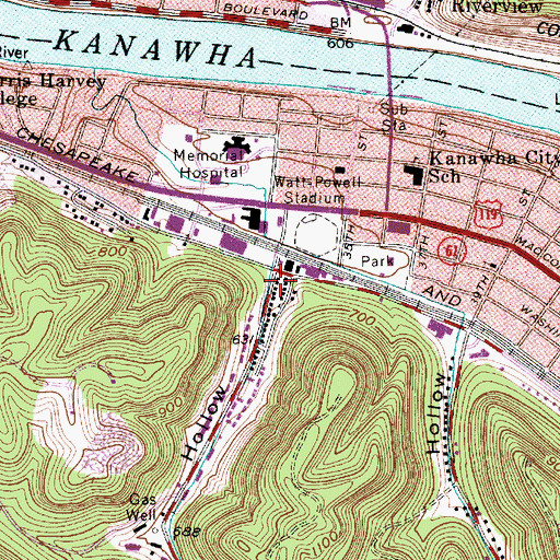 Topographic Map of Mission Hollow, WV