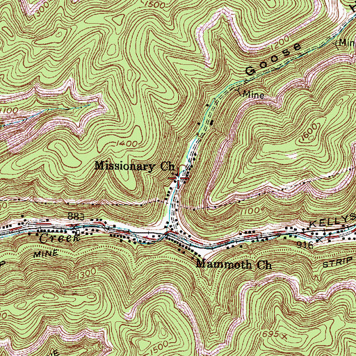 Topographic Map of Missionary Church, WV