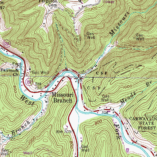 Topographic Map of Missouri Branch, WV