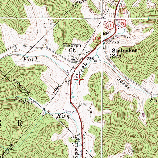Topographic Map of Missouri Fork, WV