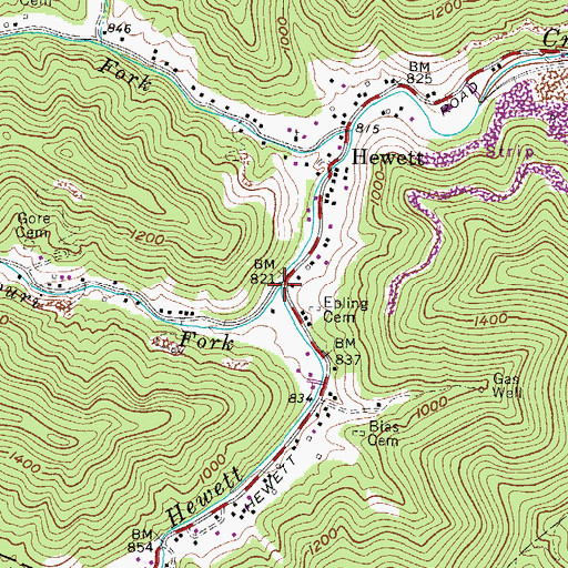 Topographic Map of Missouri Fork, WV