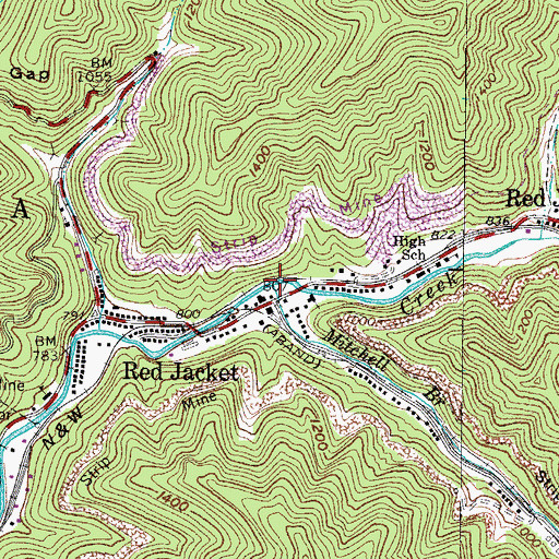 Topographic Map of Mitchell Branch, WV