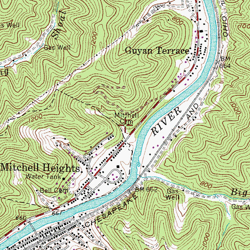 Topographic Map of Mitchell Cemetery, WV
