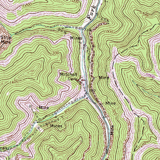 Topographic Map of Mitchell Cemetery, WV