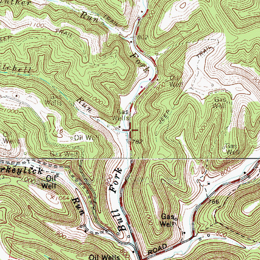 Topographic Map of Mitchell Run, WV