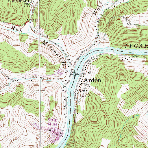 Topographic Map of Mitchell Run, WV