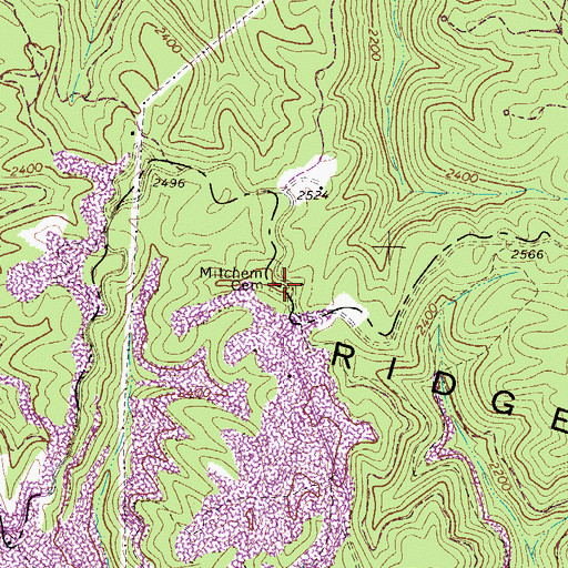 Topographic Map of Mitchem Cemetery, WV