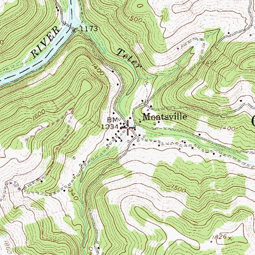 Topographic Map of Moatsville, WV