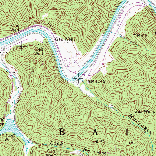 Topographic Map of Moccasin Creek, WV