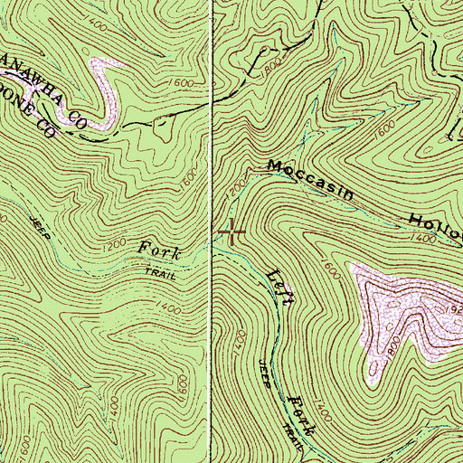 Topographic Map of Moccasin Hollow, WV