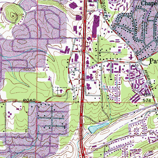 Topographic Map of Hoover Square Shopping Center, AL