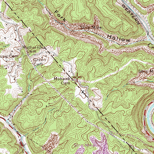 Topographic Map of Mohawk Cemetery, WV