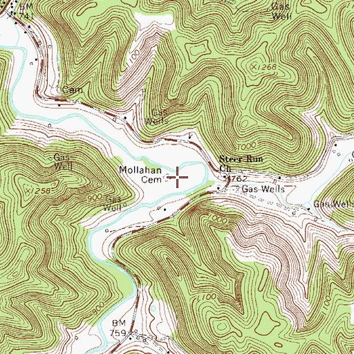 Topographic Map of Mollahan Cemetery, WV