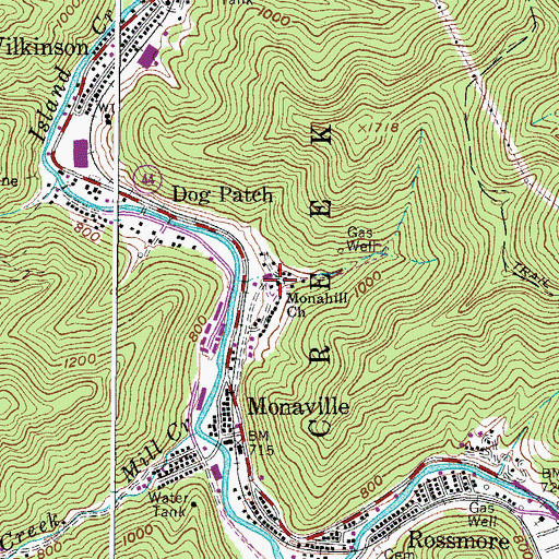 Topographic Map of Monahill Church, WV