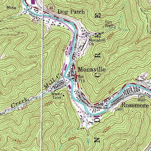 Topographic Map of Monaville, WV