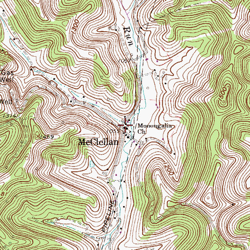 Topographic Map of Monongalia Church, WV