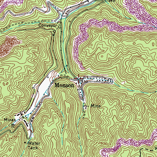 Topographic Map of Monson, WV