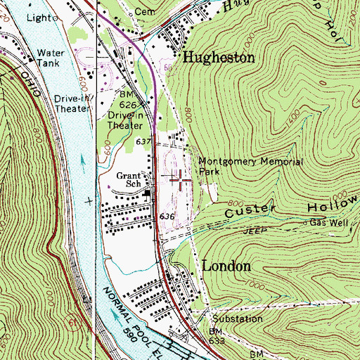 Topographic Map of Montgomery Memorial Cemetery, WV