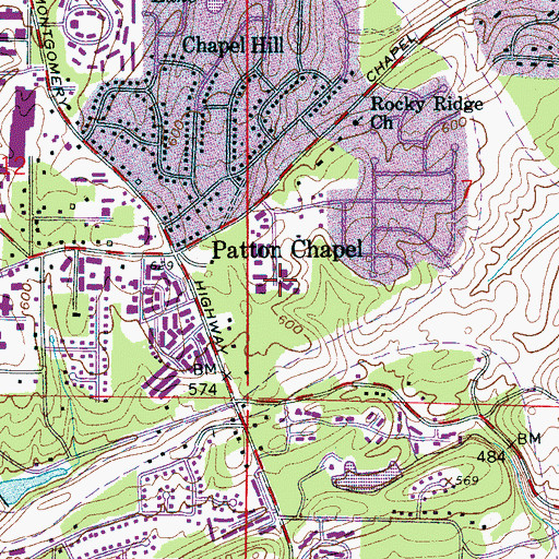 Topographic Map of Hoover Business Park, AL