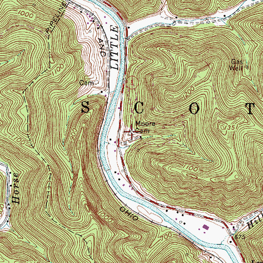Topographic Map of Moore Cemetery, WV