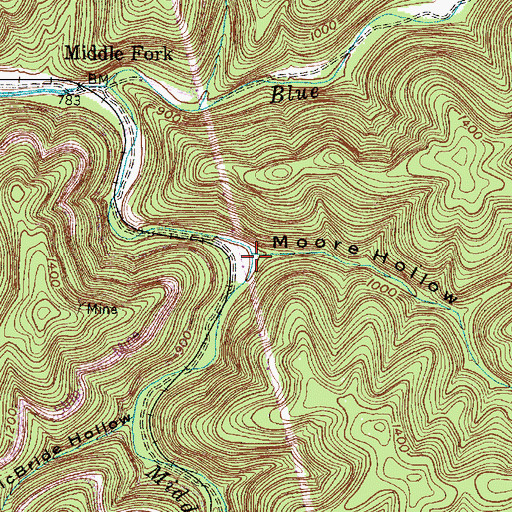 Topographic Map of Moore Hollow, WV
