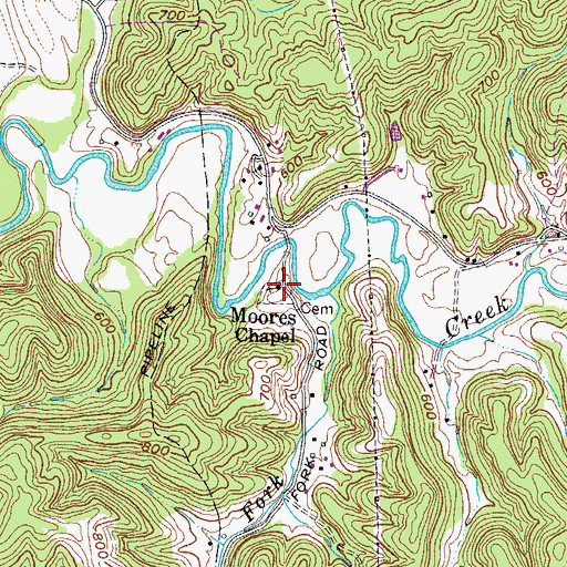 Topographic Map of Moores Chapel, WV