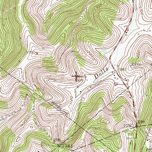 Topographic Map of Morris Cemetery, WV