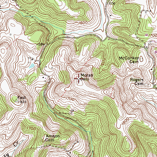 Topographic Map of Moran Cemetery, WV