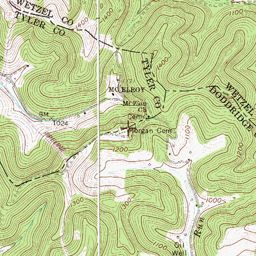 Topographic Map of Morgan Cemetery, WV