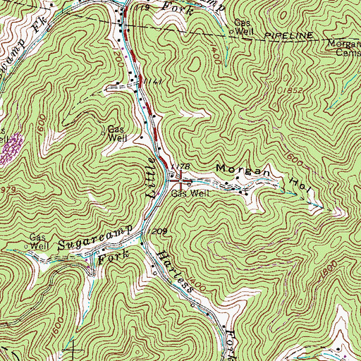 Topographic Map of Morgan Hollow, WV