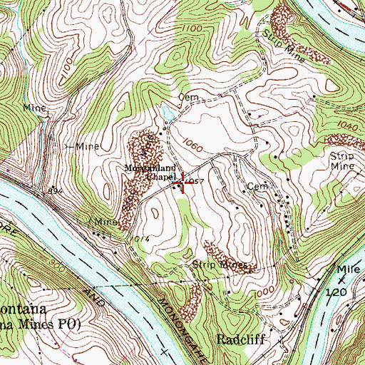 Topographic Map of Morganland Chapel, WV