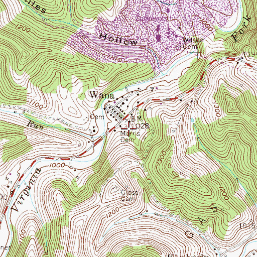 Topographic Map of Morris Cemetery, WV