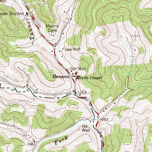 Topographic Map of Morris Chapel, WV