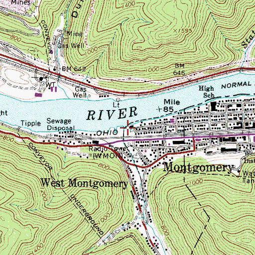 Topographic Map of Morris Creek, WV