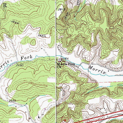 Topographic Map of Morris Fork Church, WV