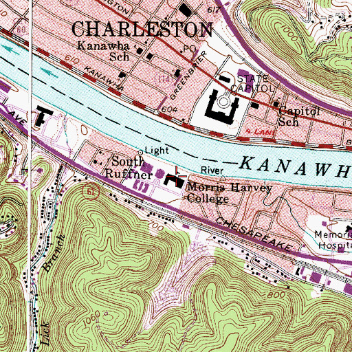 Topographic Map of University of Charleston, WV