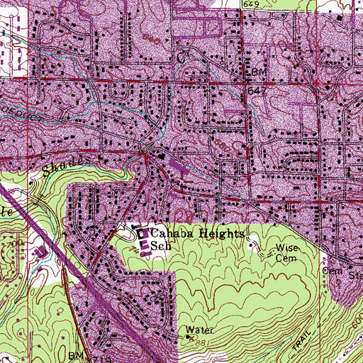 Topographic Map of Cahaba Heights Plaza Shopping Center, AL