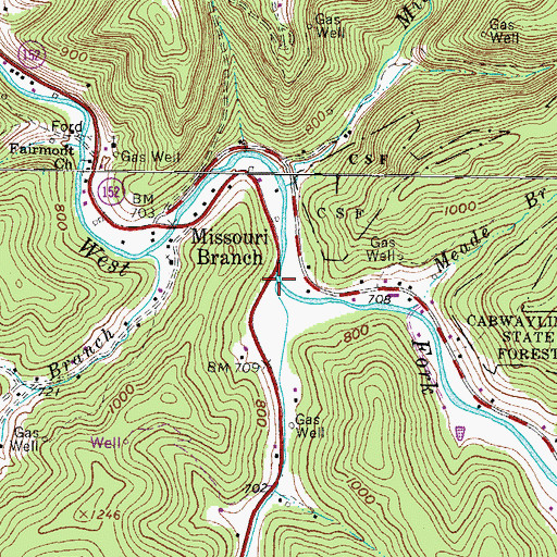Topographic Map of Moses Fork, WV