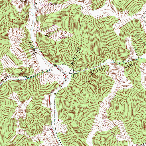 Topographic Map of Moses Run, WV
