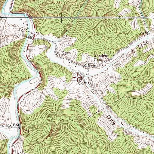 Topographic Map of Moss Cemetery, WV